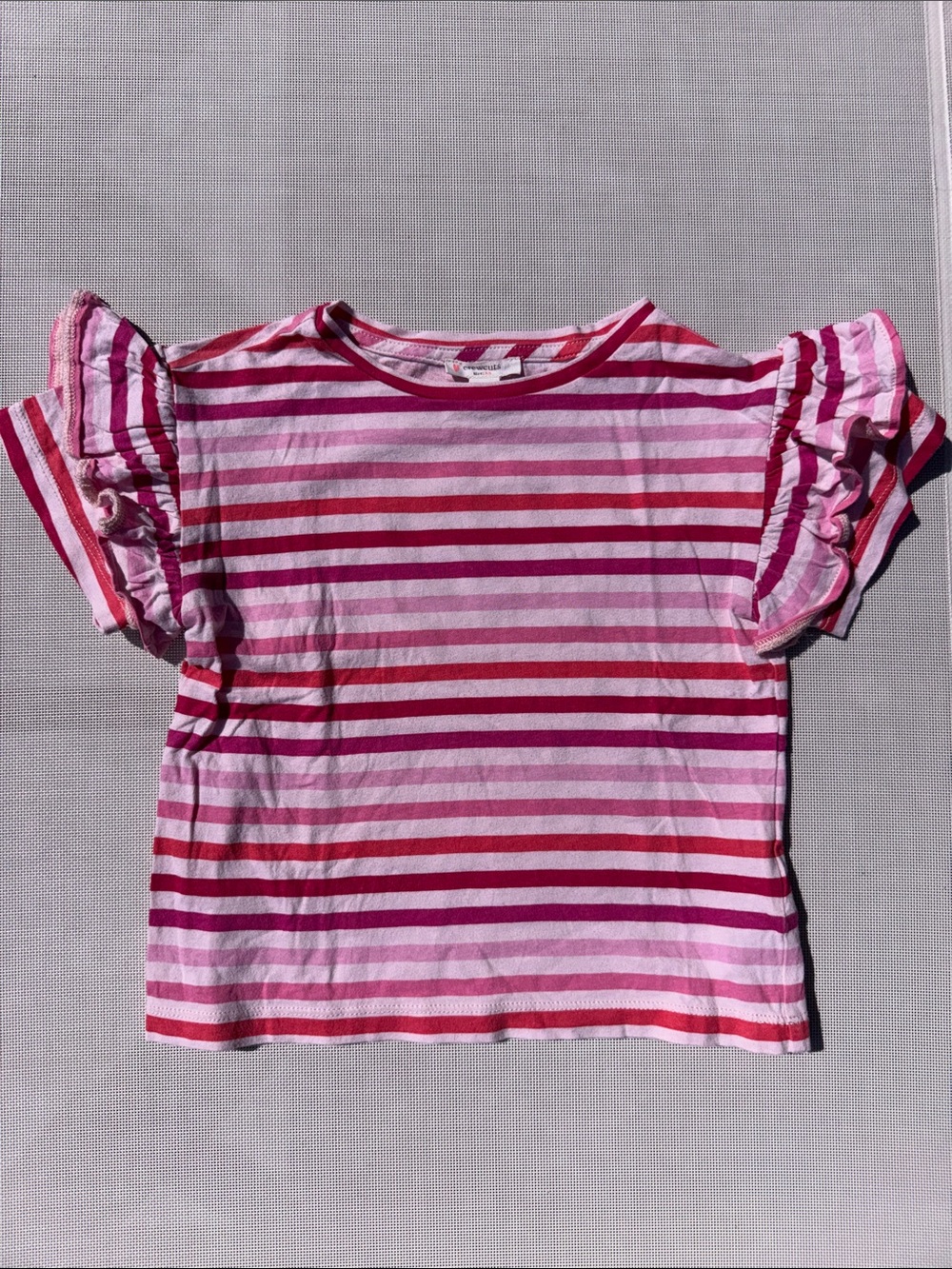 Crewcuts girls’ pink striped ruffled short sleeve tshirt